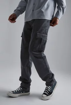 Black Tall Straight Leg Side Zip Hem Cargo Jeans