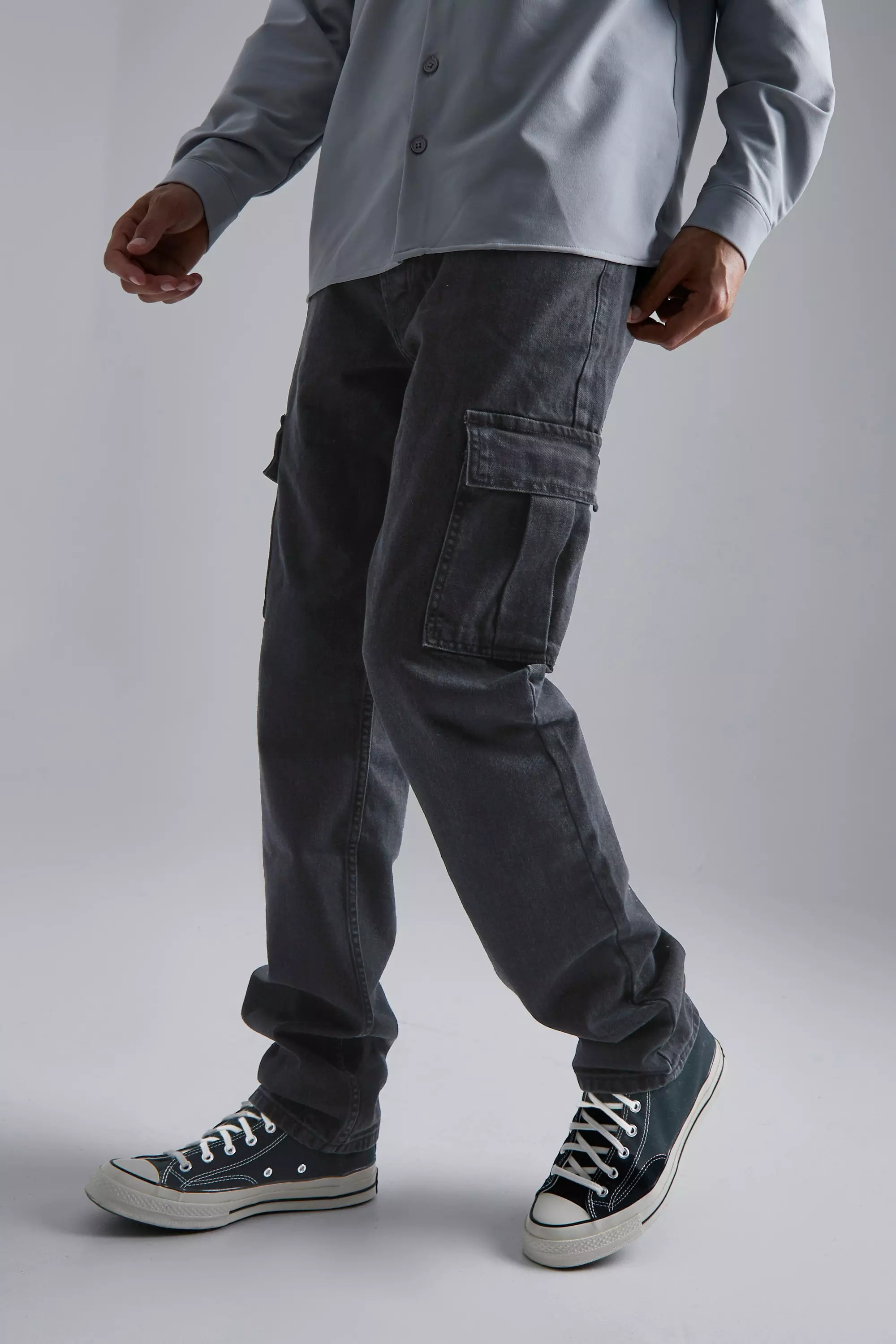 Ash Grey Tall Straight Leg Side Zip Hem Cargo Jeans