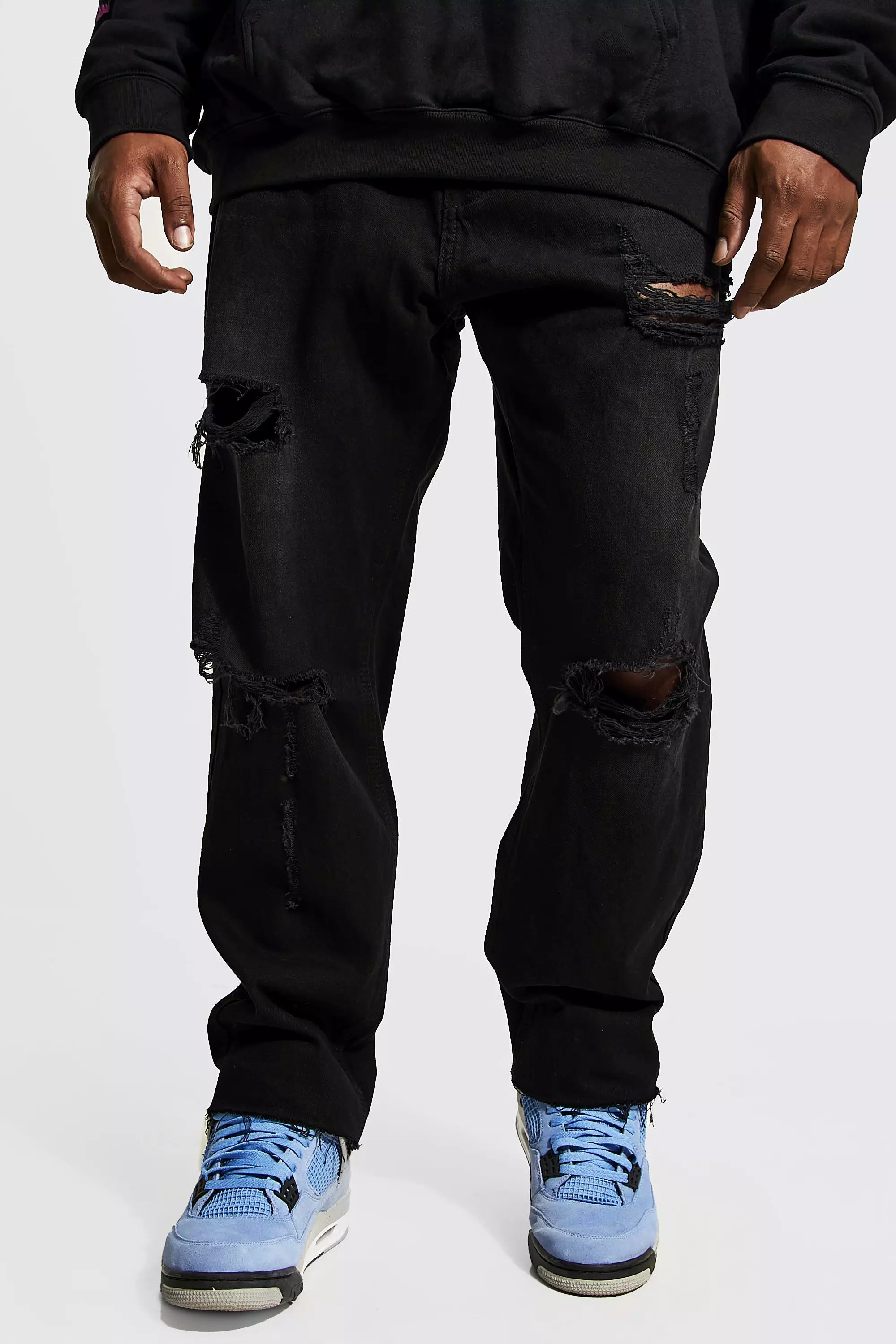 Washed black Plus Slim Fit Distressed Hem Ripped Jeans alternative image