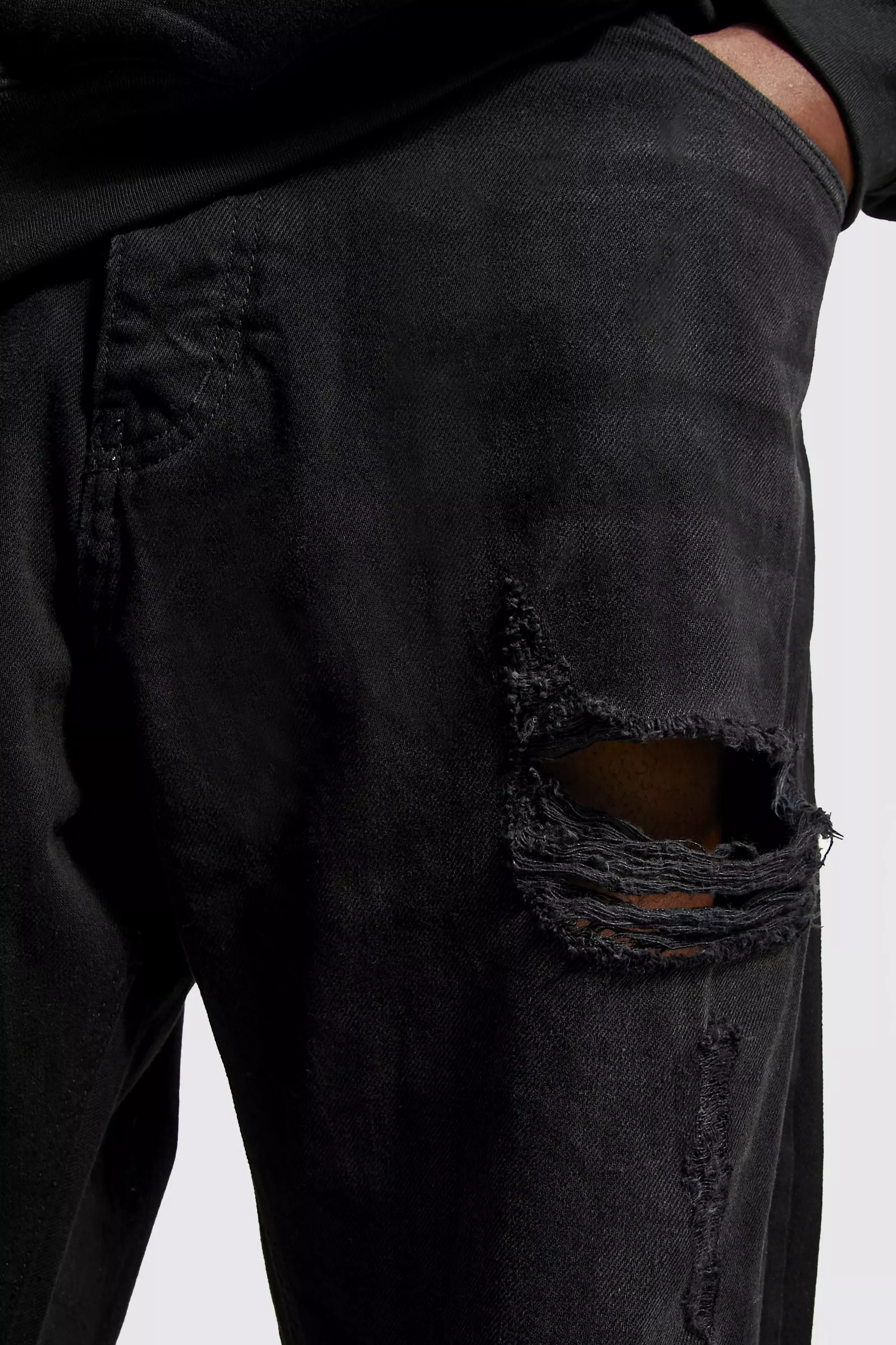 Washed black Plus Slim Fit Distressed Hem Ripped Jeans alternative image