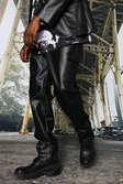 Black Slim Pu Cargo Suit Trousers
