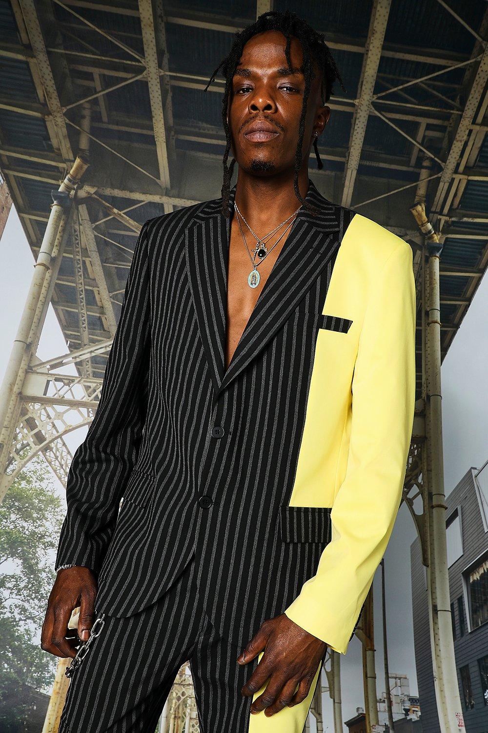 Black Relaxed Pinstripe Single Breasted Suit Jacket