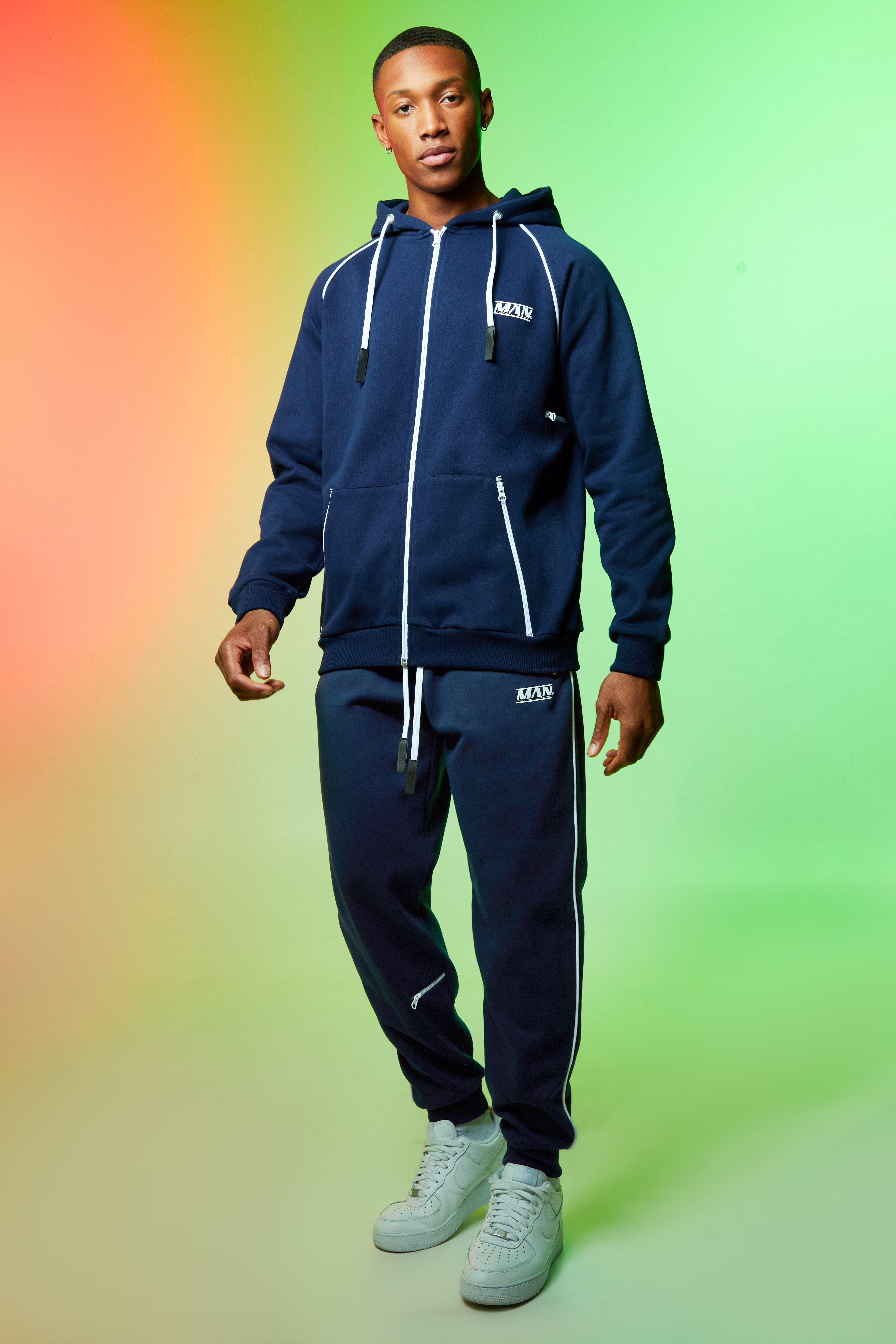 Boohooman hot sale navy tracksuit