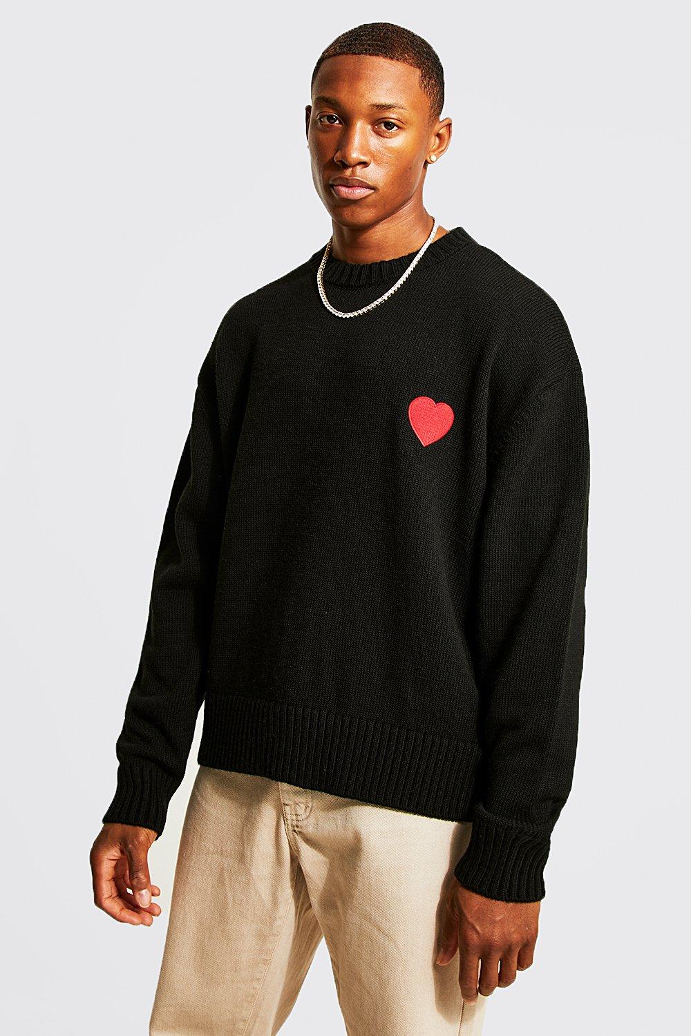 Heart Embroidered Knit Jumper | boohooMAN USA
