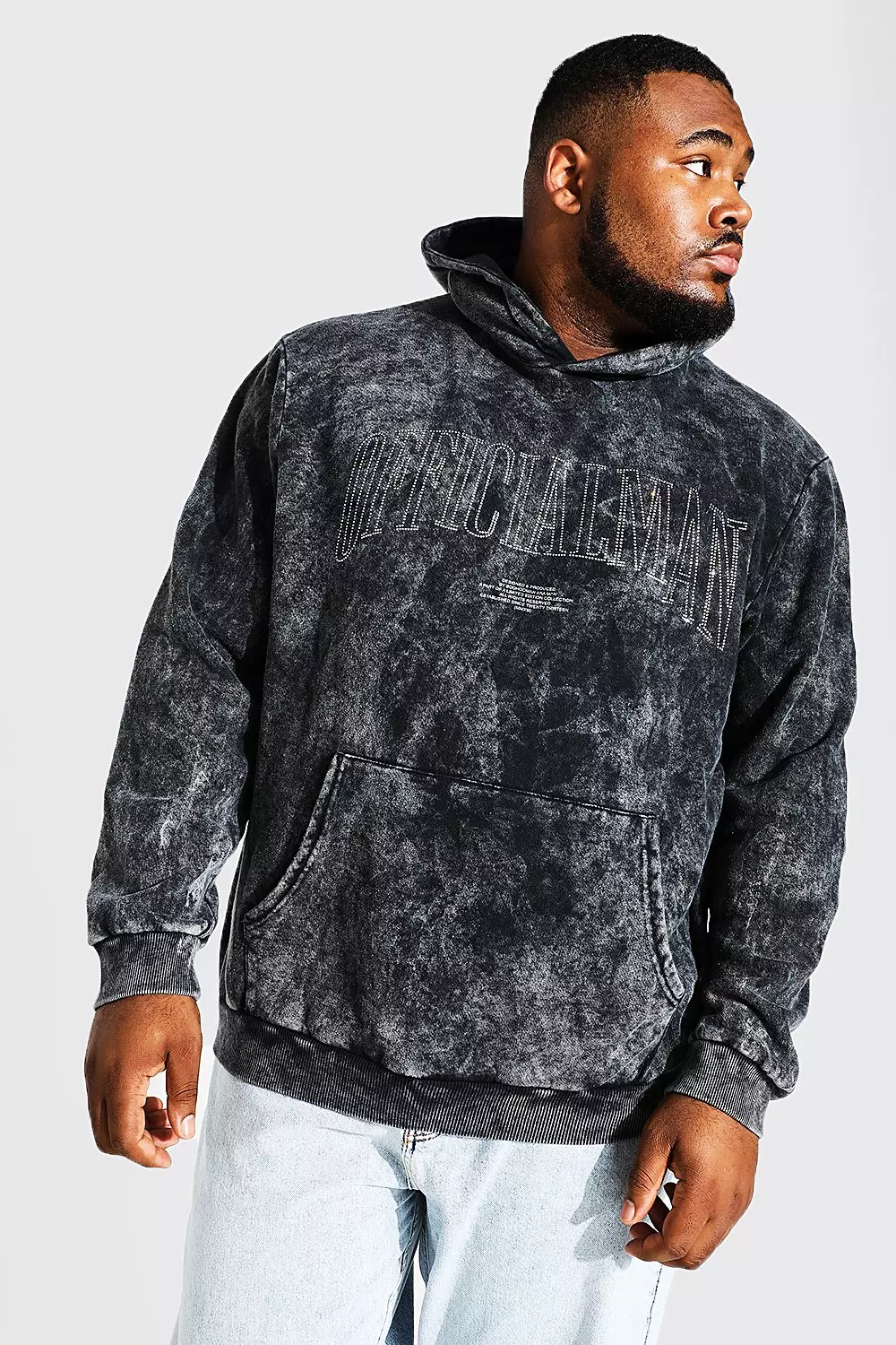 Black Plus Official Acid Wash Rhinestone Hoodie alternative image