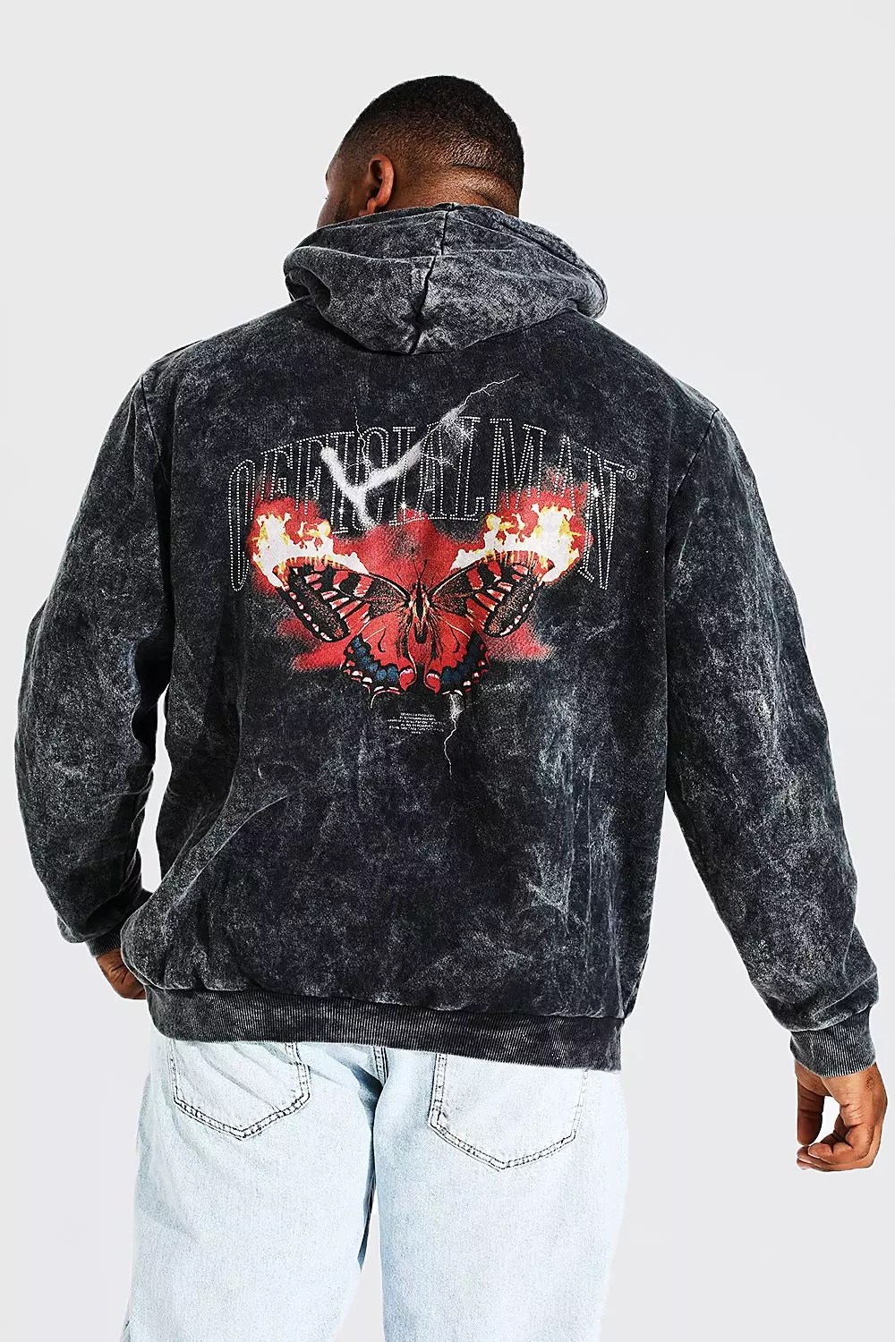 Black Plus Official Acid Wash Rhinestone Hoodie alternative image
