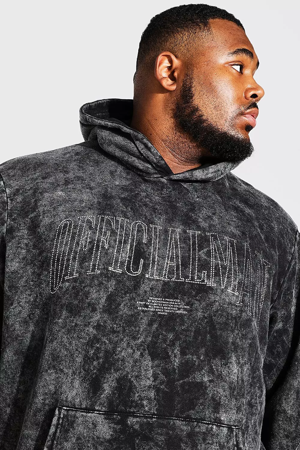 Black Plus Official Acid Wash Rhinestone Hoodie alternative image