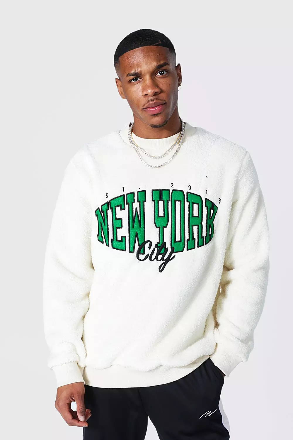 New York Borg Extended Neck Sweatshirt boohooMAN USA