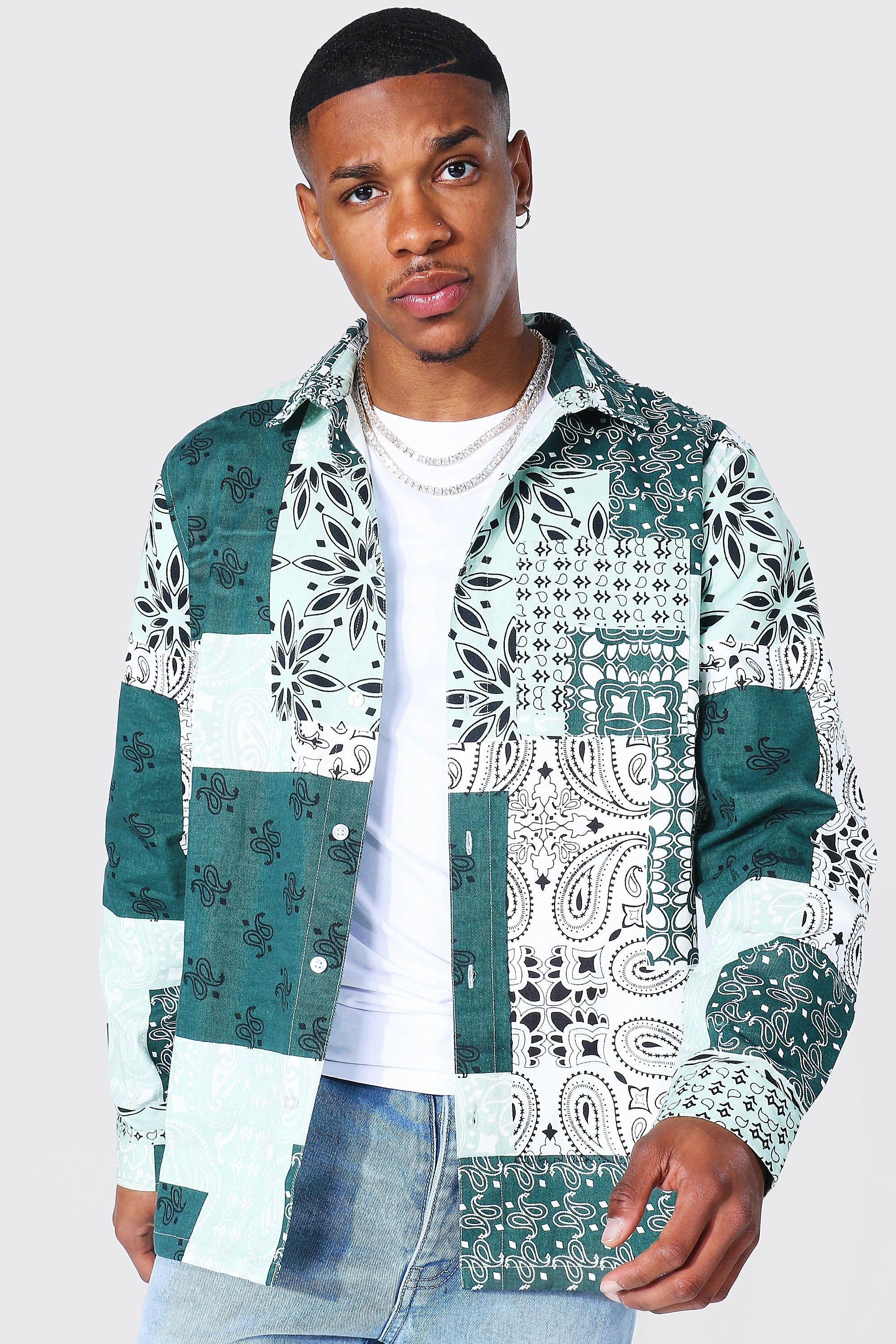 Bandana Patchwork Shirt Jacket | boohooMAN USA