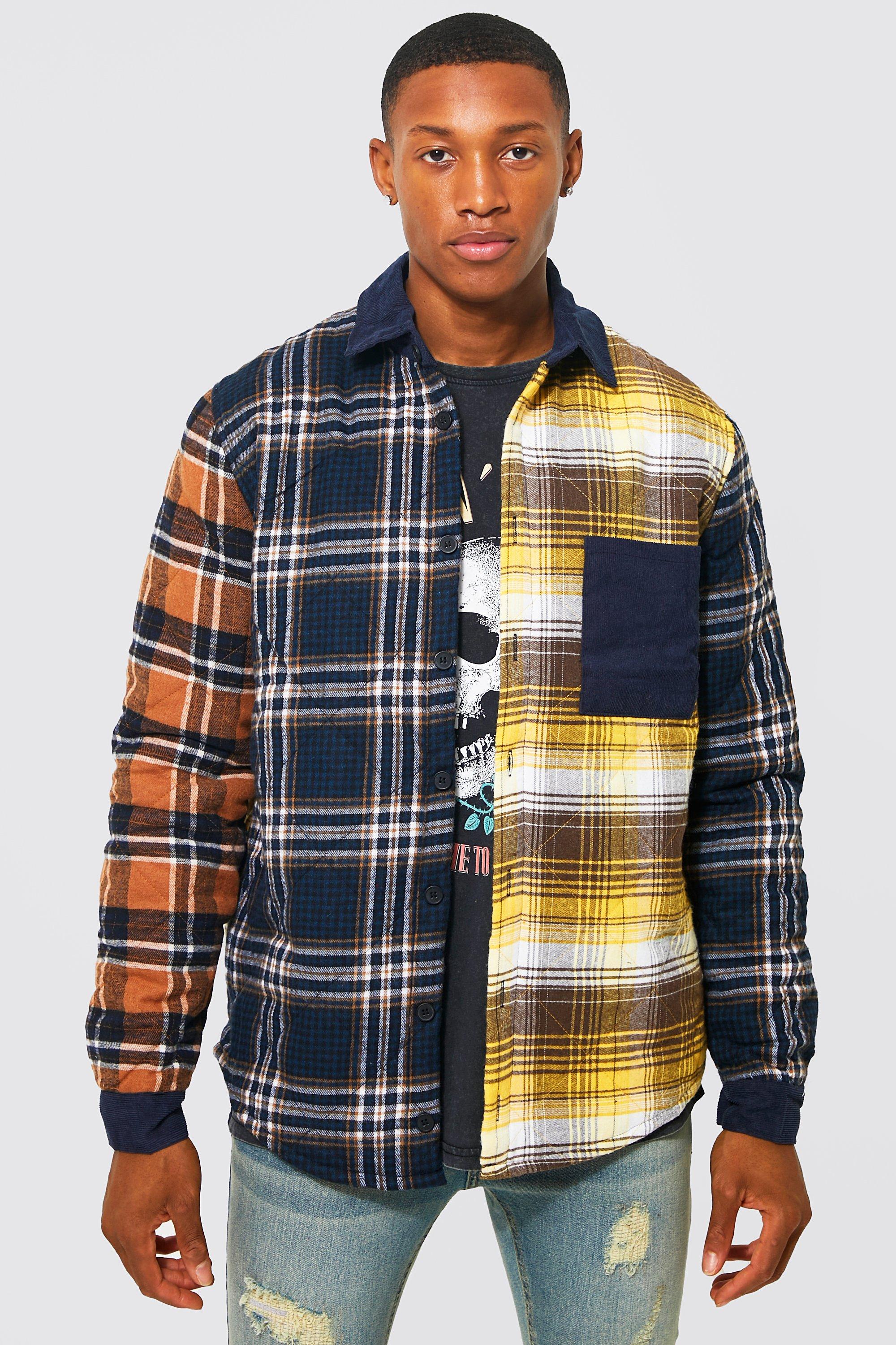 Quilted Flannel Spliced Shirt Jacket