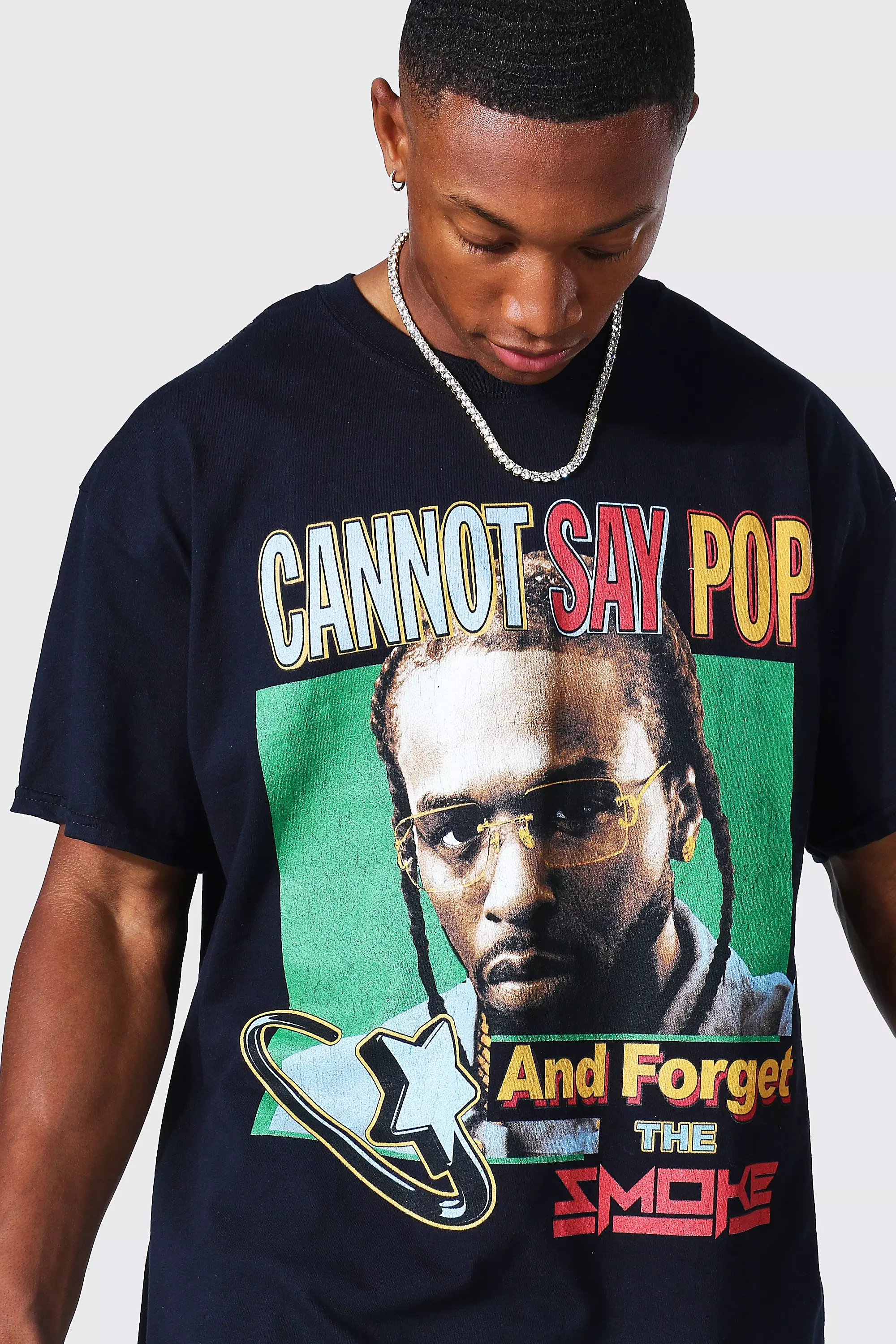Black Oversized Pop Smoke Licensed T-shirt alternative image