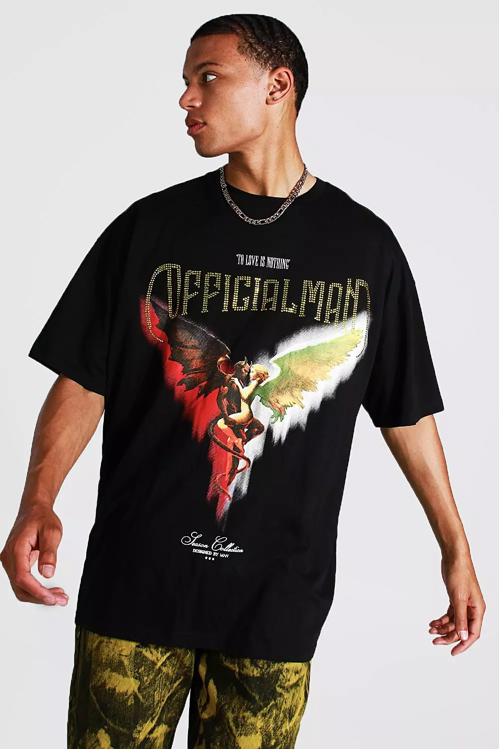 Tall Oversized Graphic Rhinestone T shirt boohooMAN UK