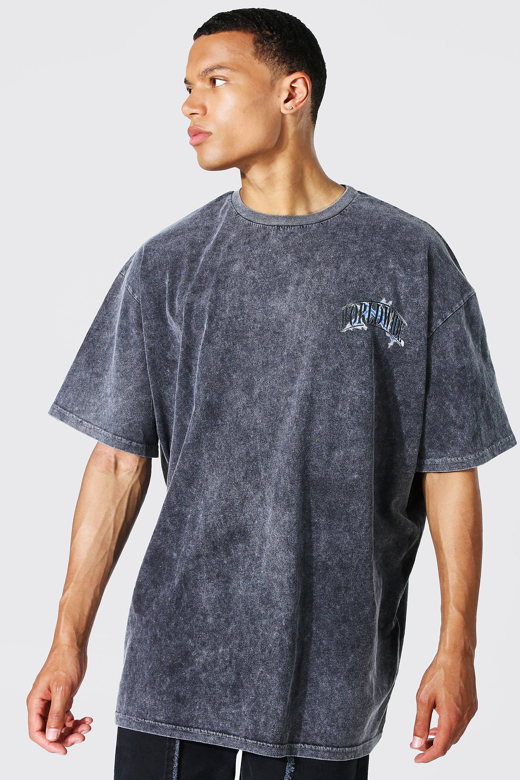 Plus Size Navy Blue Acid Wash 'New York' Oversized T-Shirt