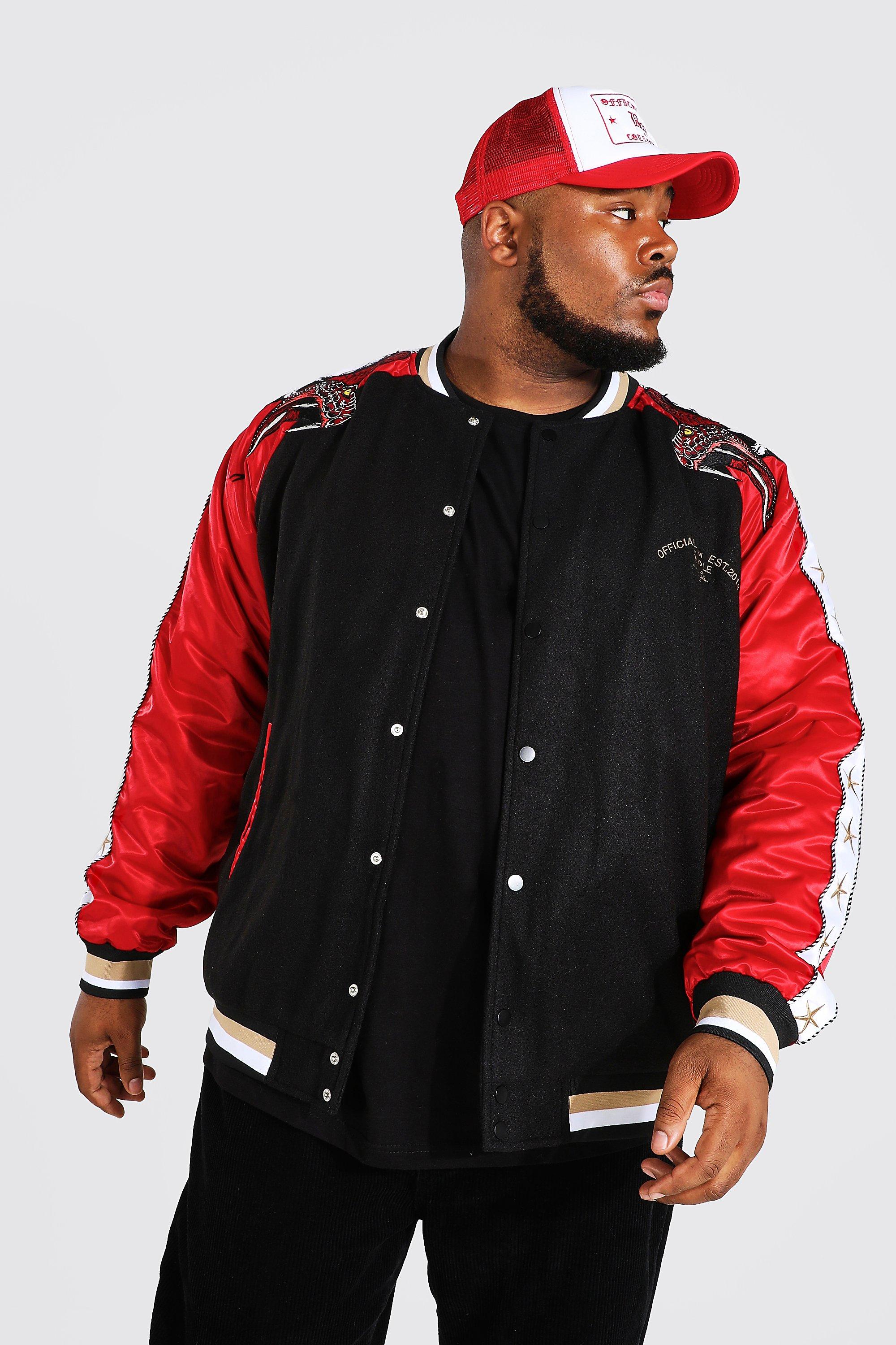 Plus Size Melton Panel Souvenir Bomber Jacket