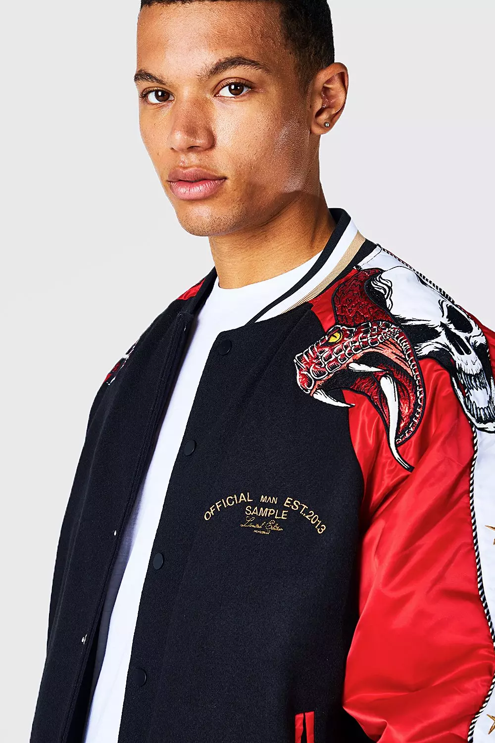 ジャケット・アウター UNUSED / double tailored jacket blazer M Tall Melton Panel Souvenir Bomber Jacket | boohooMAN UK