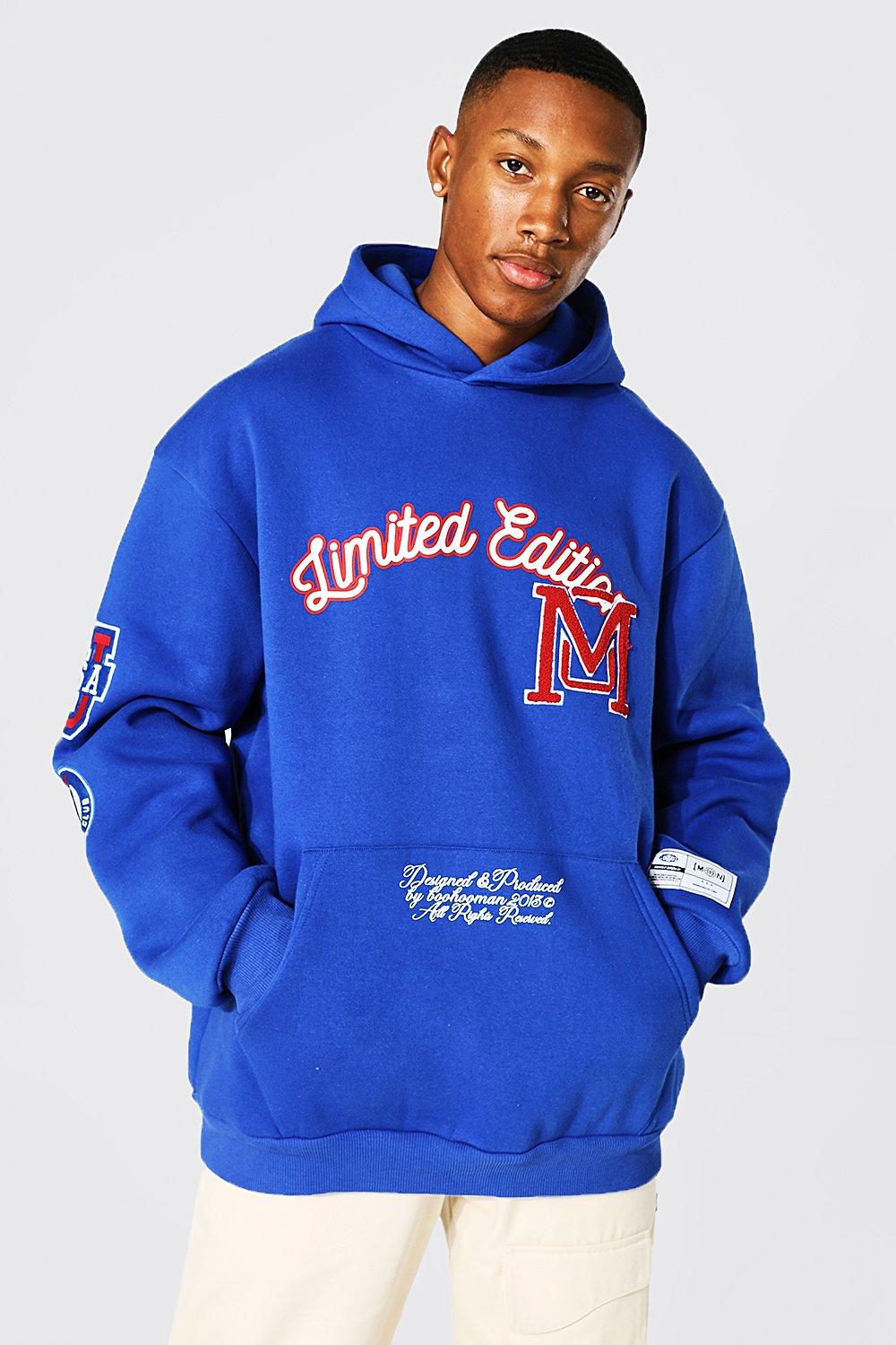 Oversized La Applique Varsity Hoodie | boohooMAN USA