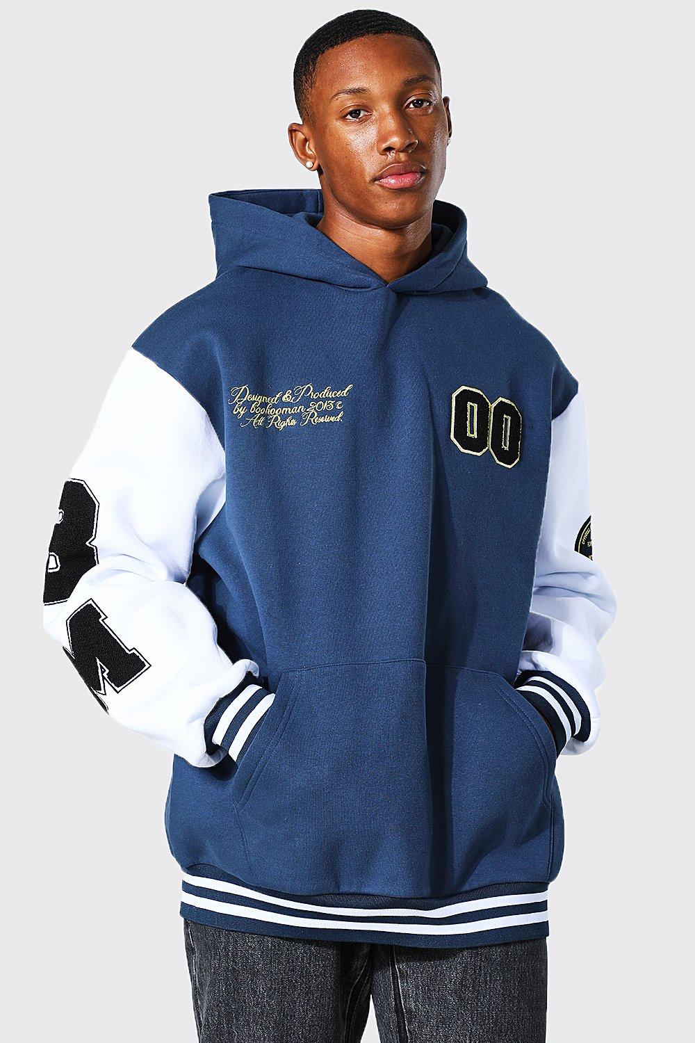 Oversized Bm Applique Varsity Hoodie boohooMAN USA