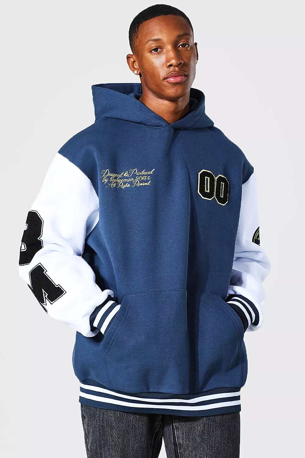 Oversized Bm Applique Varsity Hoodie boohooMAN