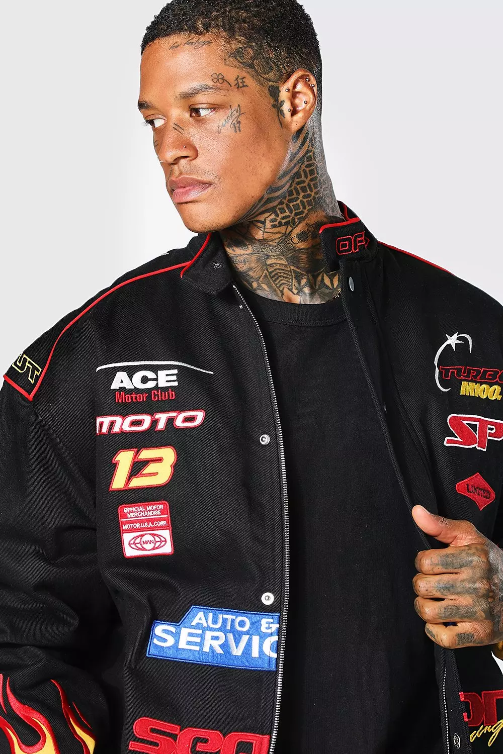 Twill Oversized Turbo M10q Racing Jacket boohooMAN IE