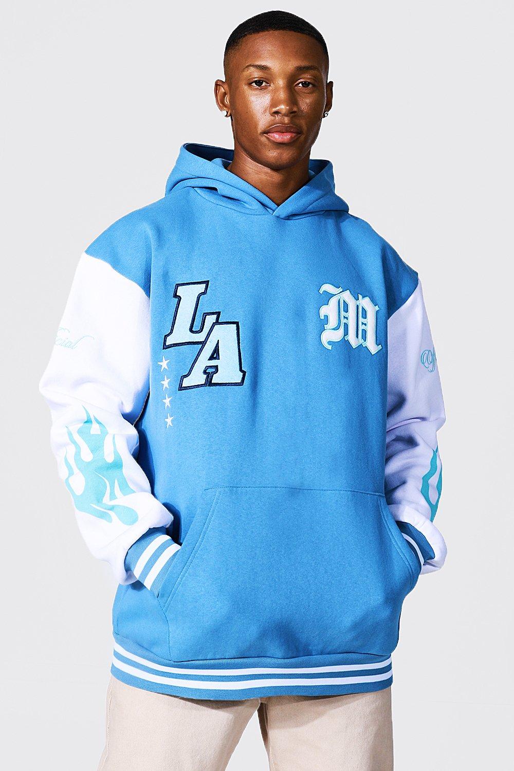 Varsity Oversized Hooded Sweatshirt in Baby Blue