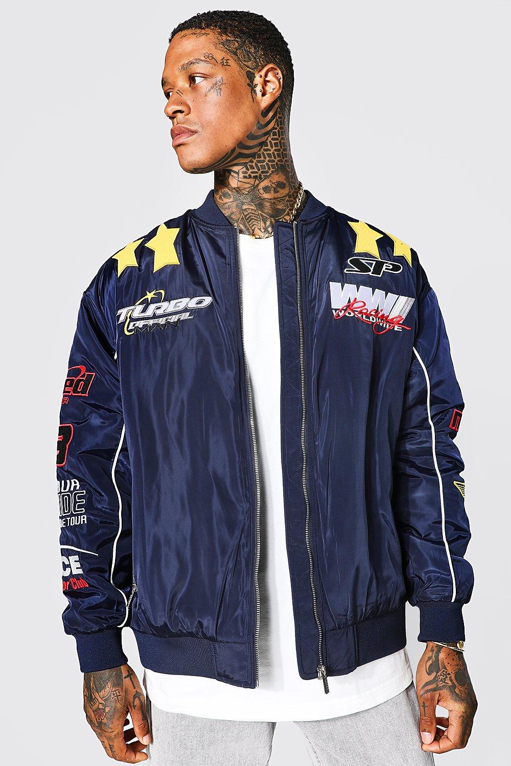 Nylon Oversized Turbo Moto Bomber Jacket | boohooMAN USA