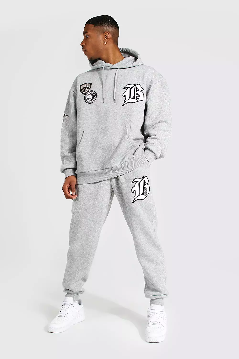 Grey marl Oversized La Varsity Hooded Tracksuit alternative image