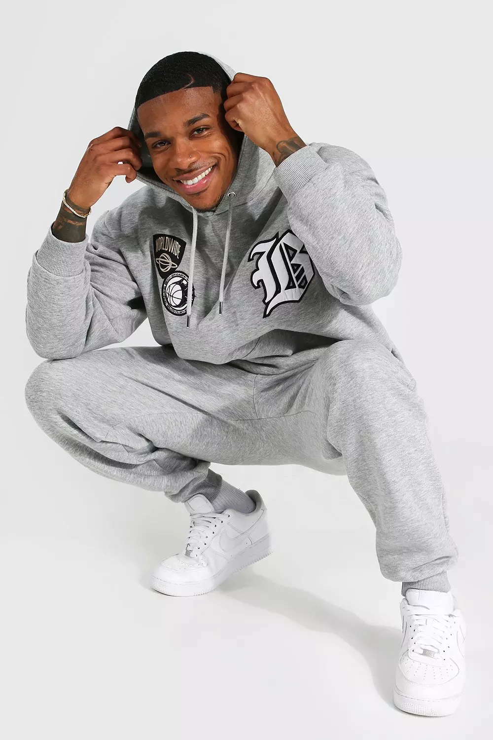 Grey marl Oversized La Varsity Hooded Tracksuit alternative image