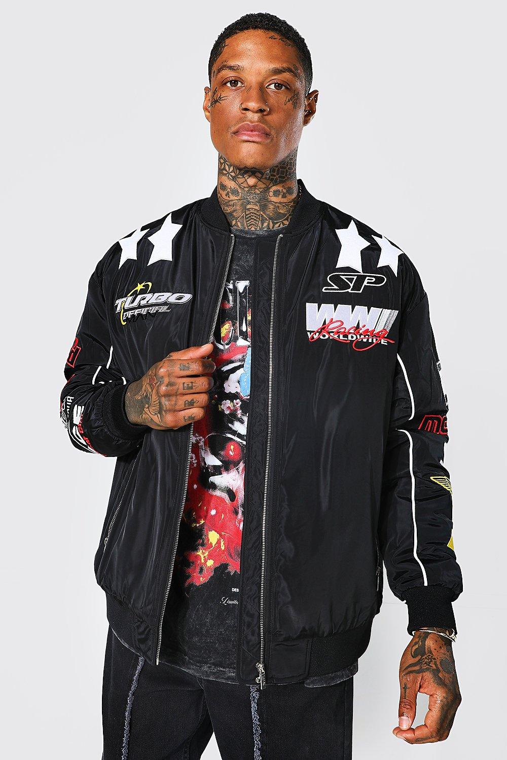 Nylon Oversized Turbo Moto Bomber Jacket | boohooMAN USA