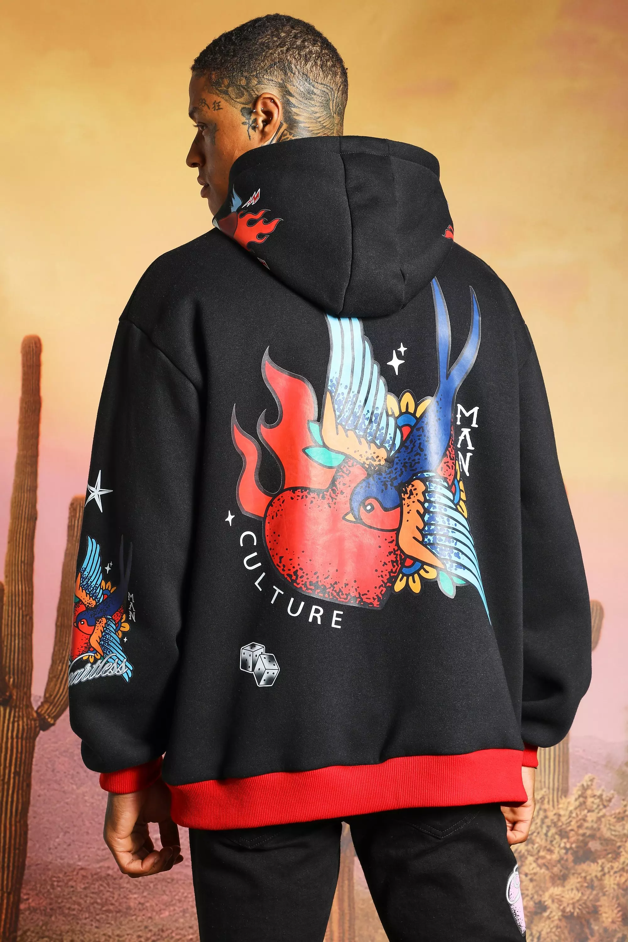 Oversized Graphic Zip Through Hoodie boohooMAN UK