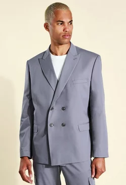 Oversized Double Breasted Suit Jacket Slate