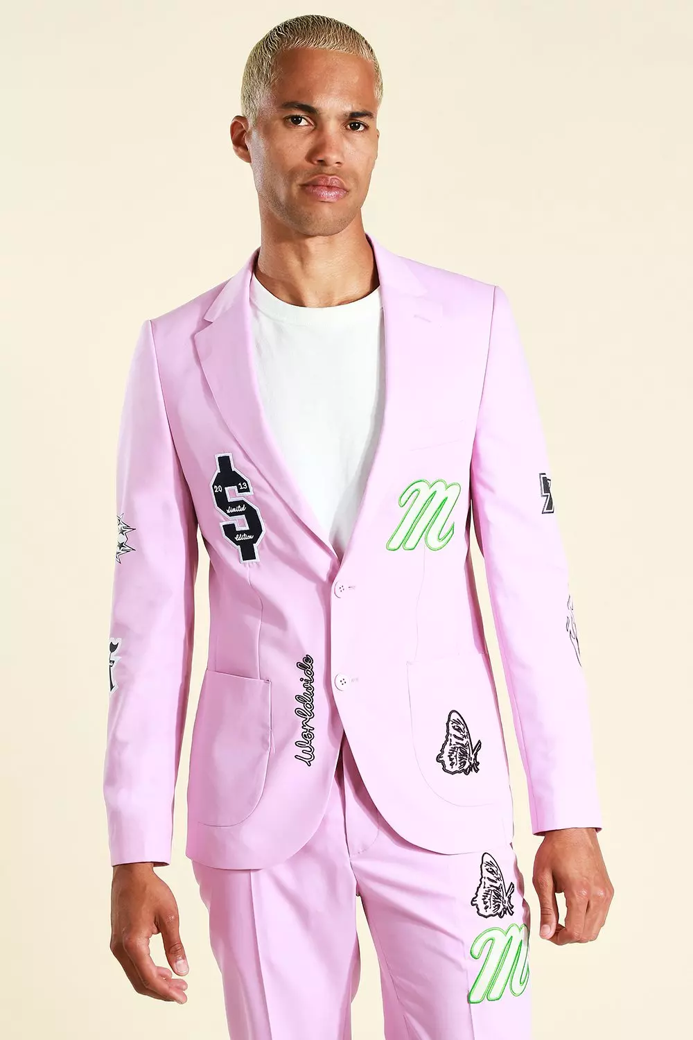 Mens pink skinny outlet suit