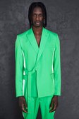 Green Relaxed Wrap Front Suit Jacket