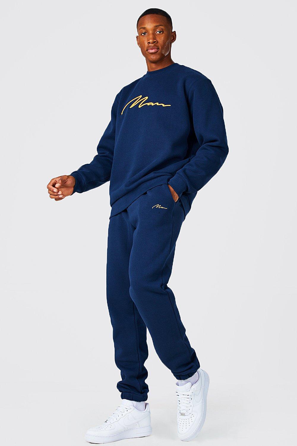 Boohooman navy tracksuit on sale