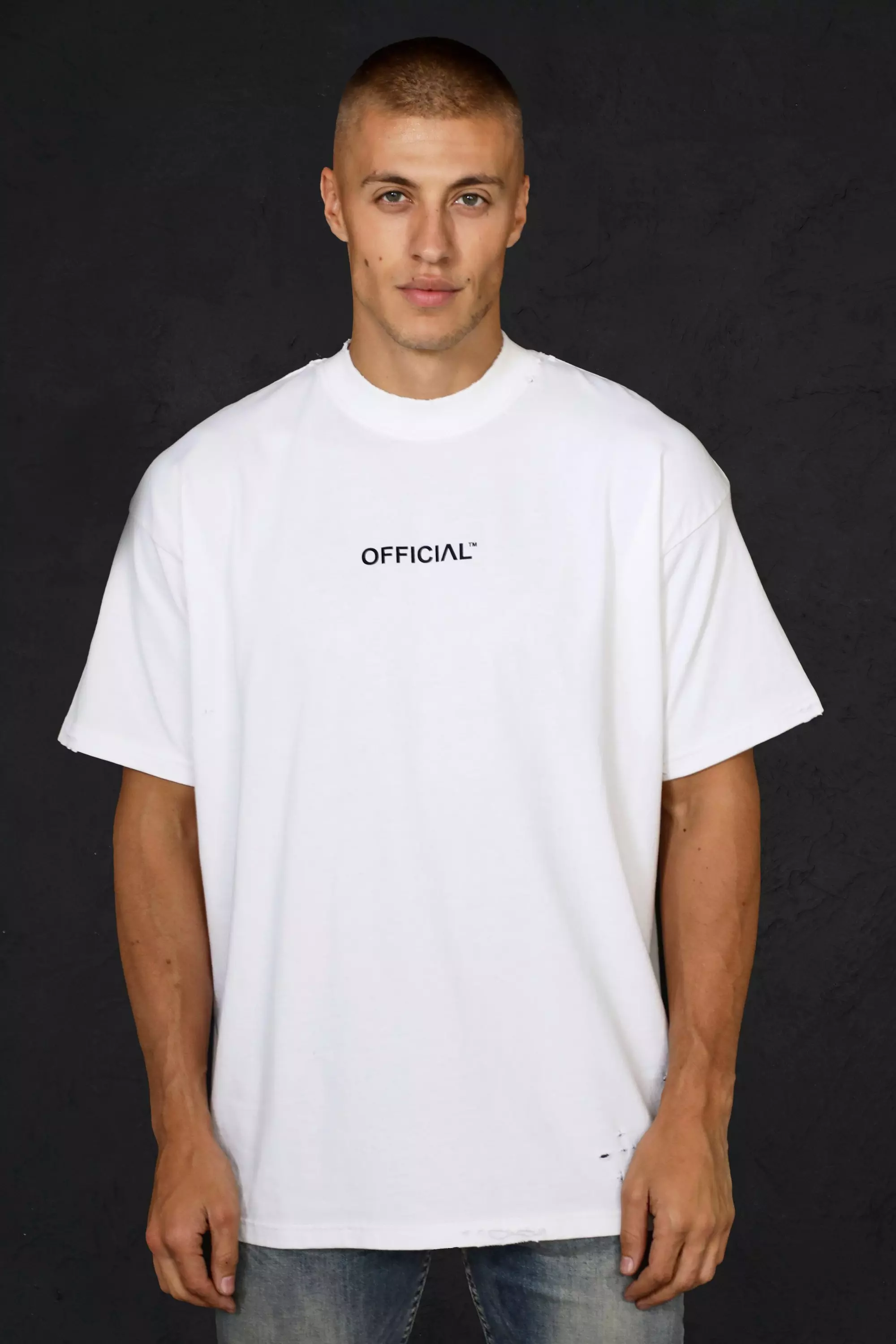White Oversized Distressed Heavyweight T-shirt alternative image