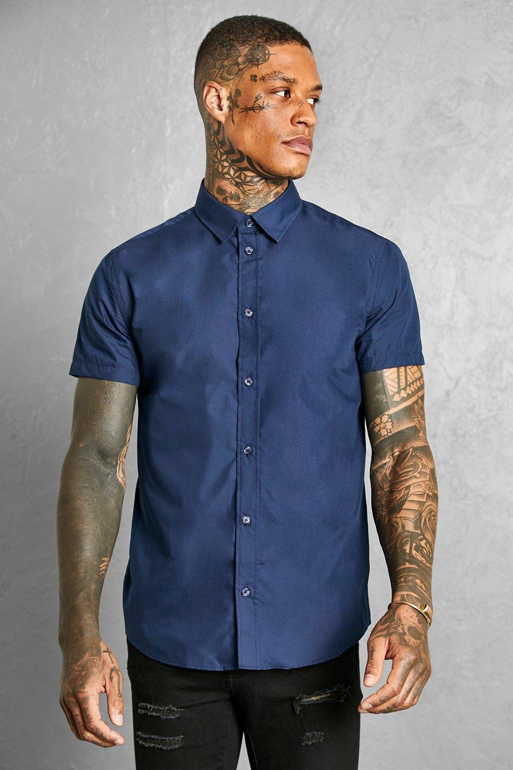 boohooMAN Men's Short Sleeve Denim Shirt