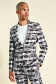 Black Single Breasted Checkboard Suit Jacket