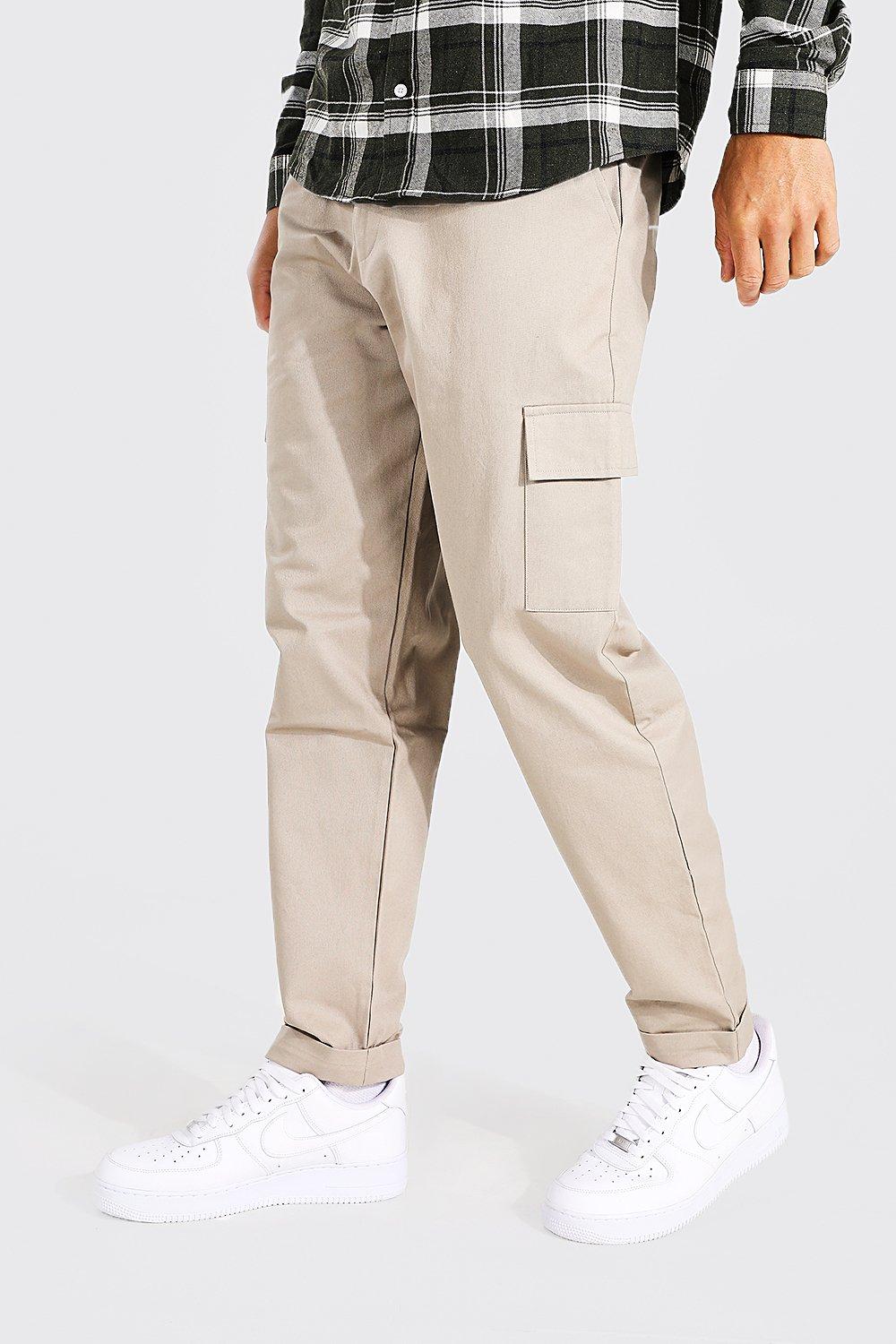 Tall Straight Leg Twill Cargo Trousers boohooMAN UK