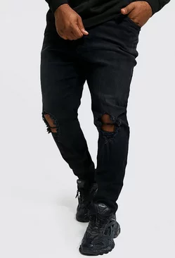 Plus Skinny Fit Double Busted Knee Jean Washed black