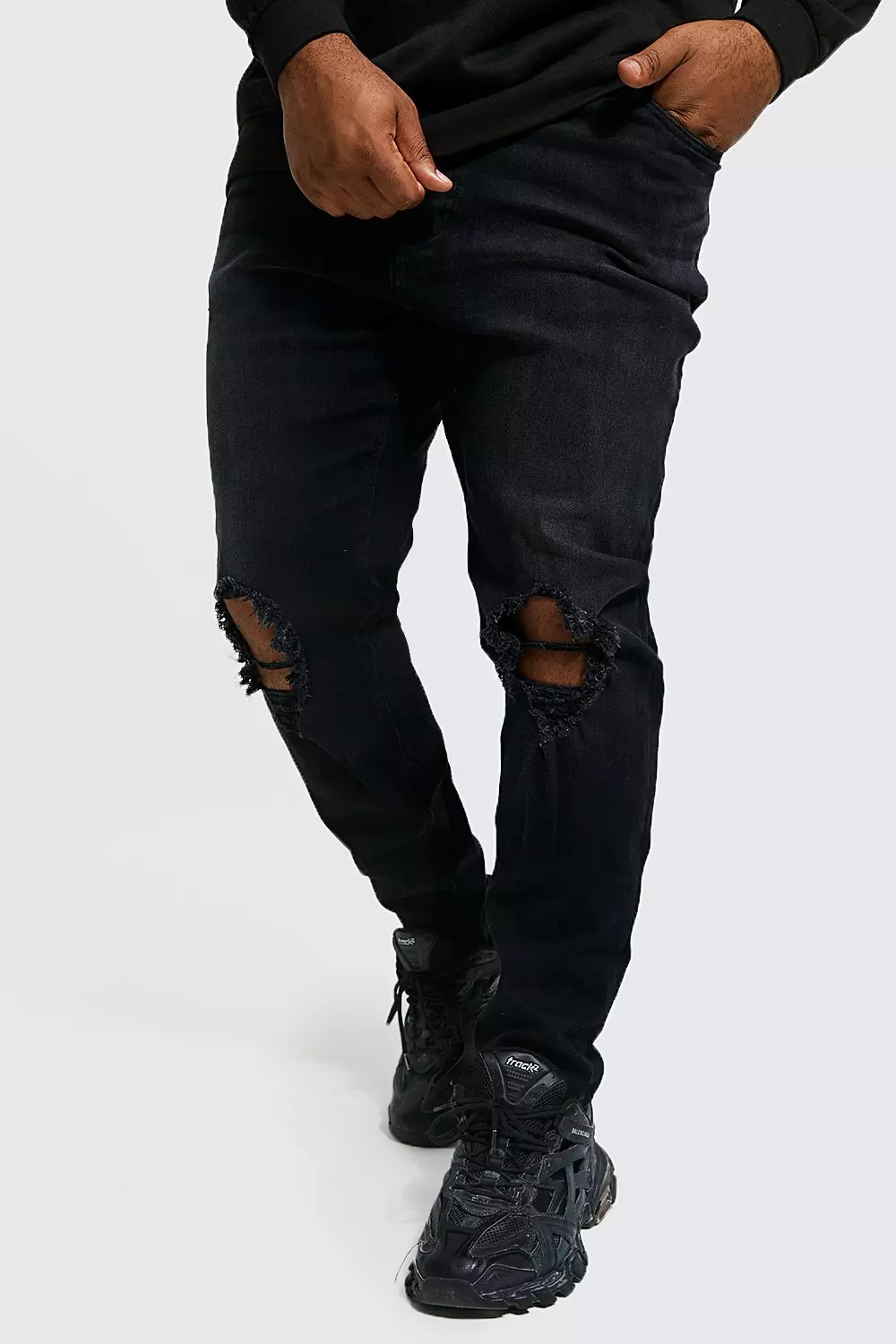 Plus Skinny Fit Double Busted Knee Jean Washed black