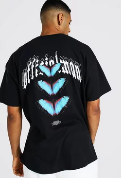 Oversize Butterfly Front & Back Print T-shirt black