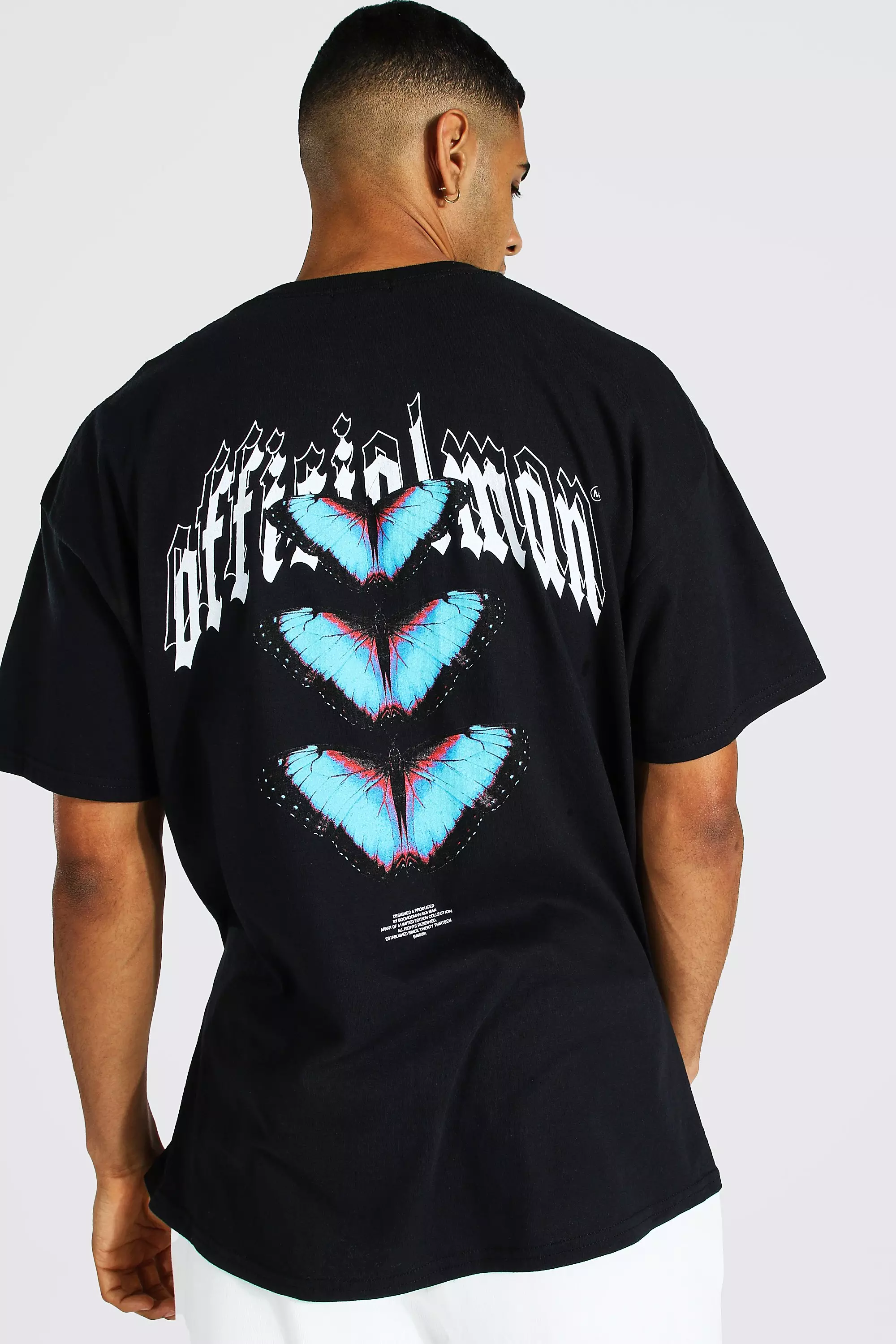 Oversize Butterfly Front & Back Print T-shirt Black