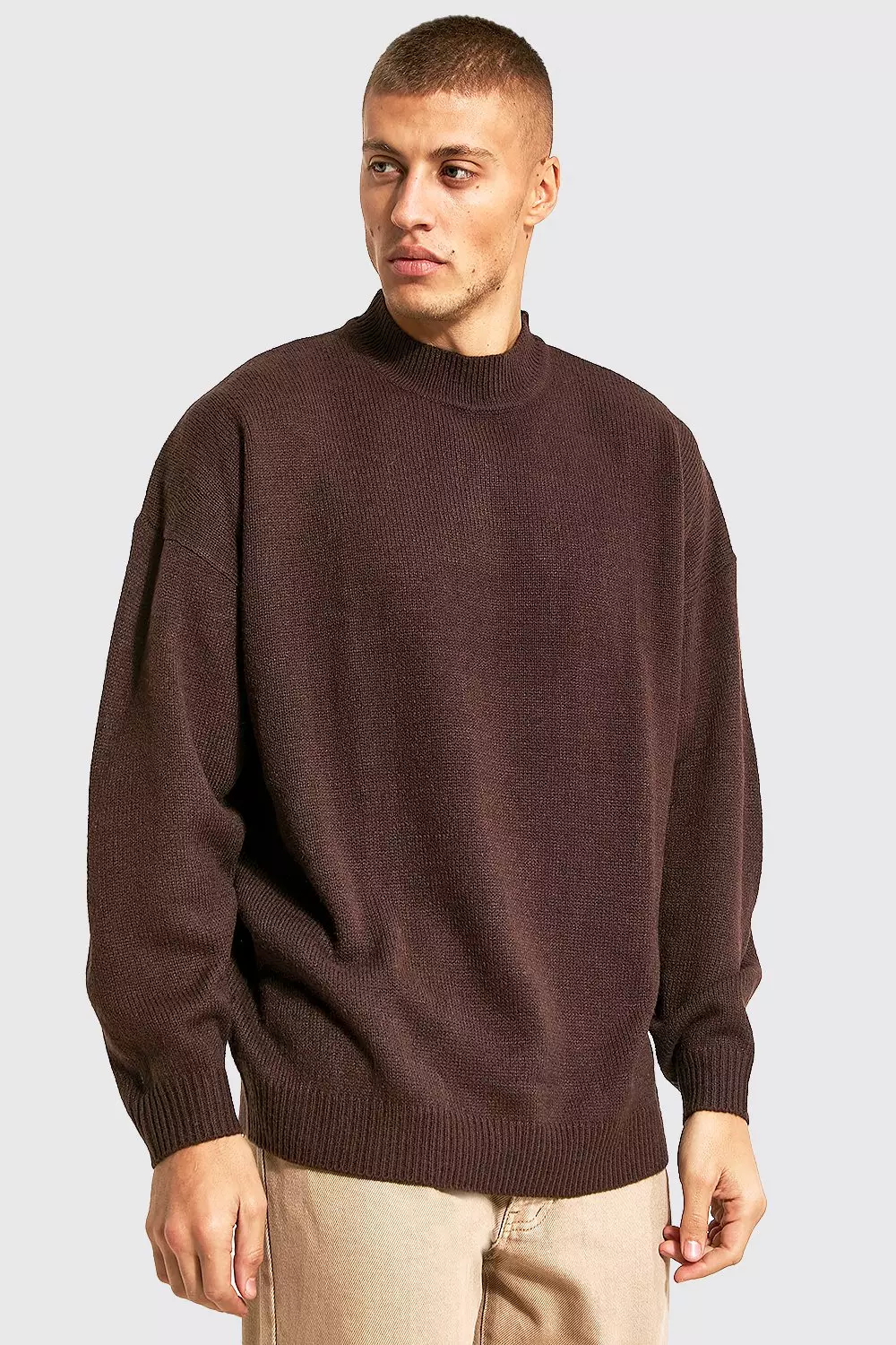 Oversized Extended Neck Knitted Jumper boohooMAN