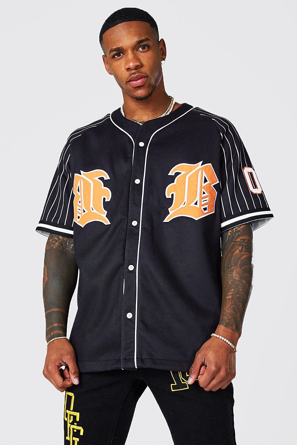 Oversized B Embroidered Jersey Baseball Shirt