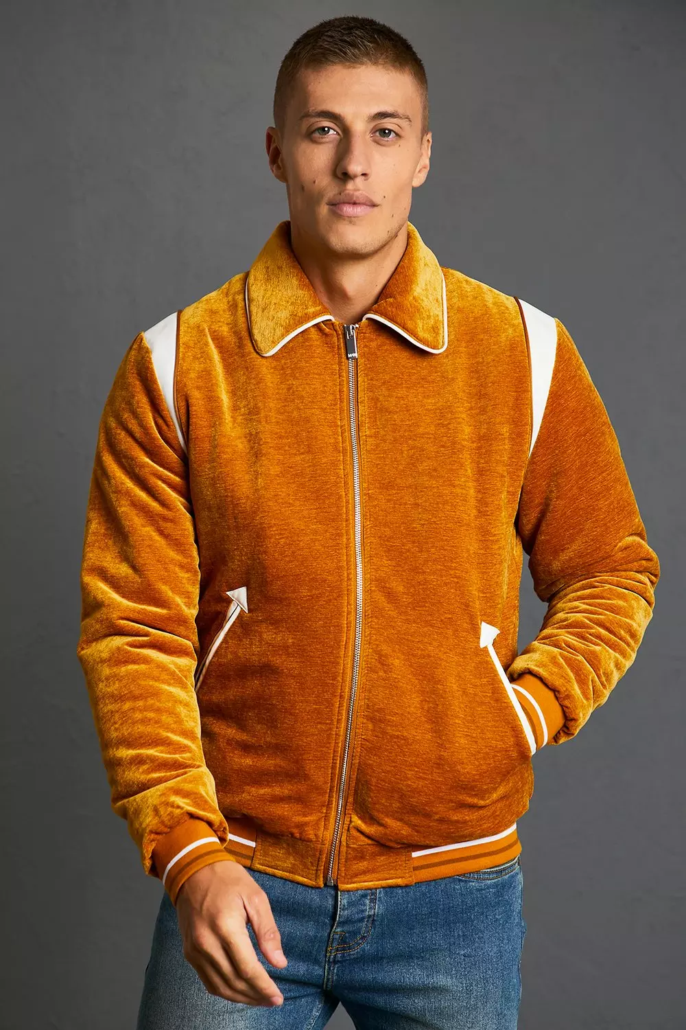 Velvet Harrington Jacket boohooMAN UK