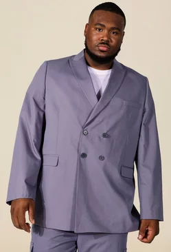 Plus Size Double Breasted Suit Jacket Slate