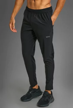 Man Active Gym Performance Sweatpants Zip Pockets Black