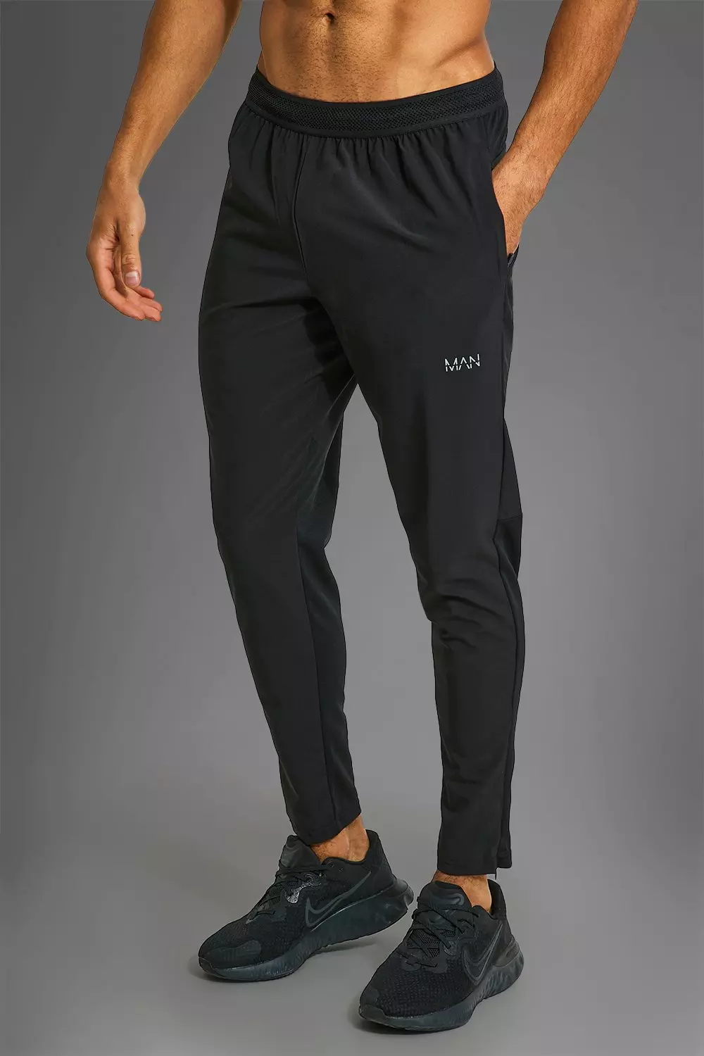 Man Active Gym Performance Sweatpants Zip Pockets Black