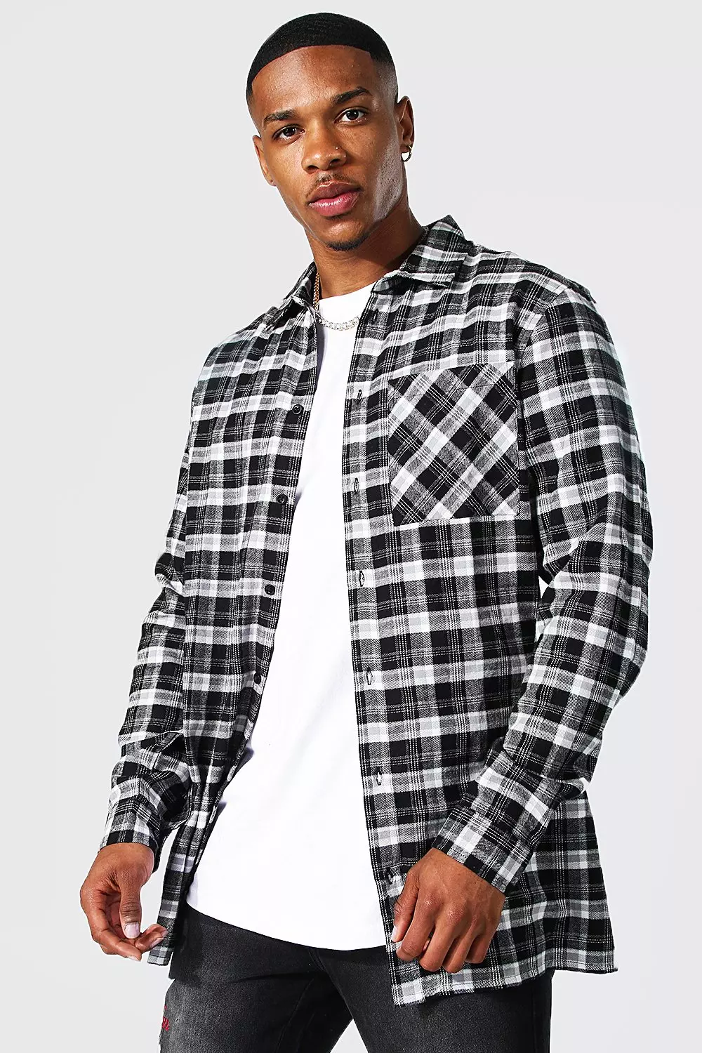 Longline flannel shirt mens best sale