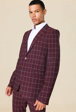Burgundy Red Tall Super Skinny Single Breasted Suit Jacket