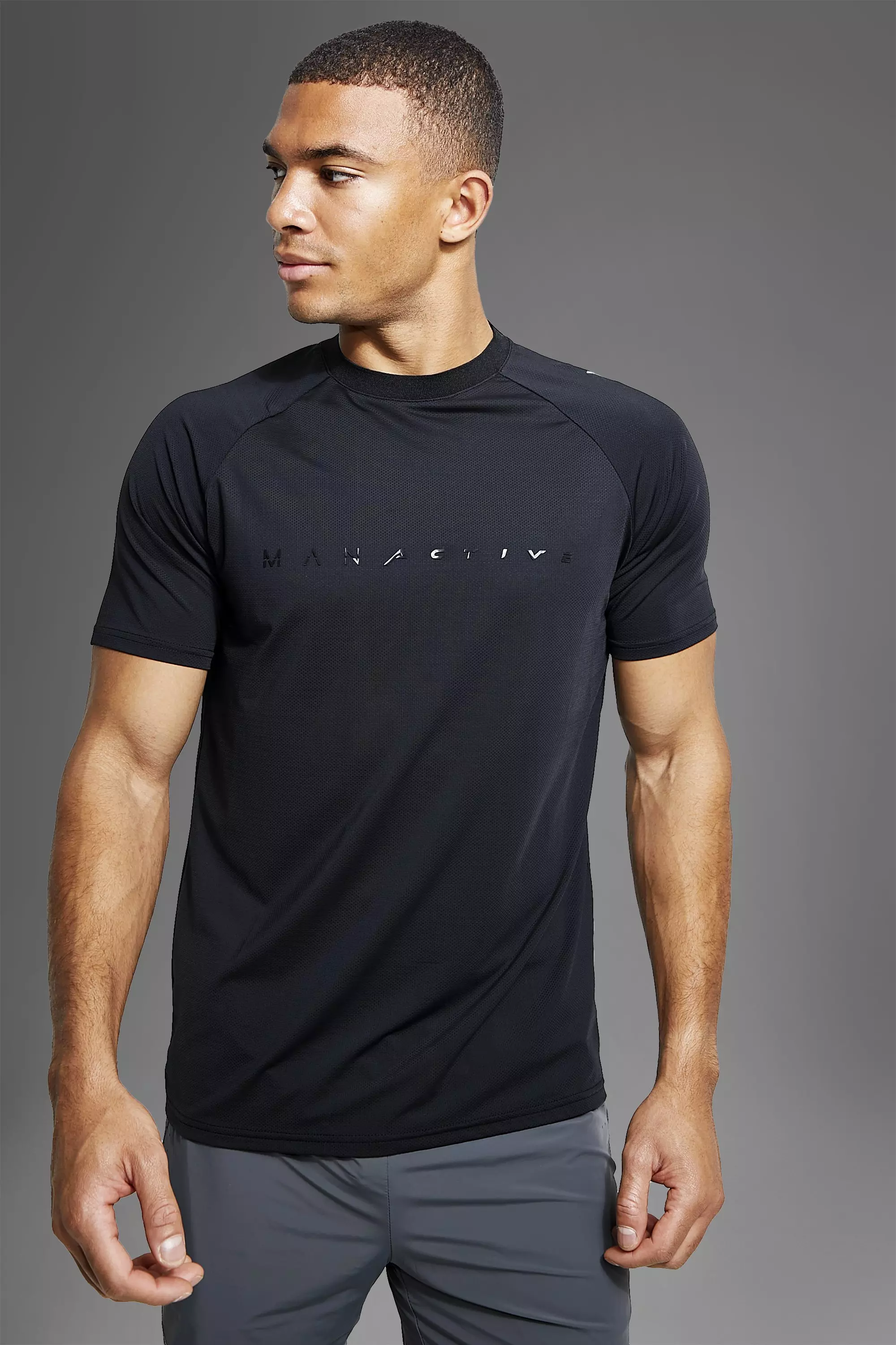 Black Man Active Gym Performance Tech Slim Fit TShirt